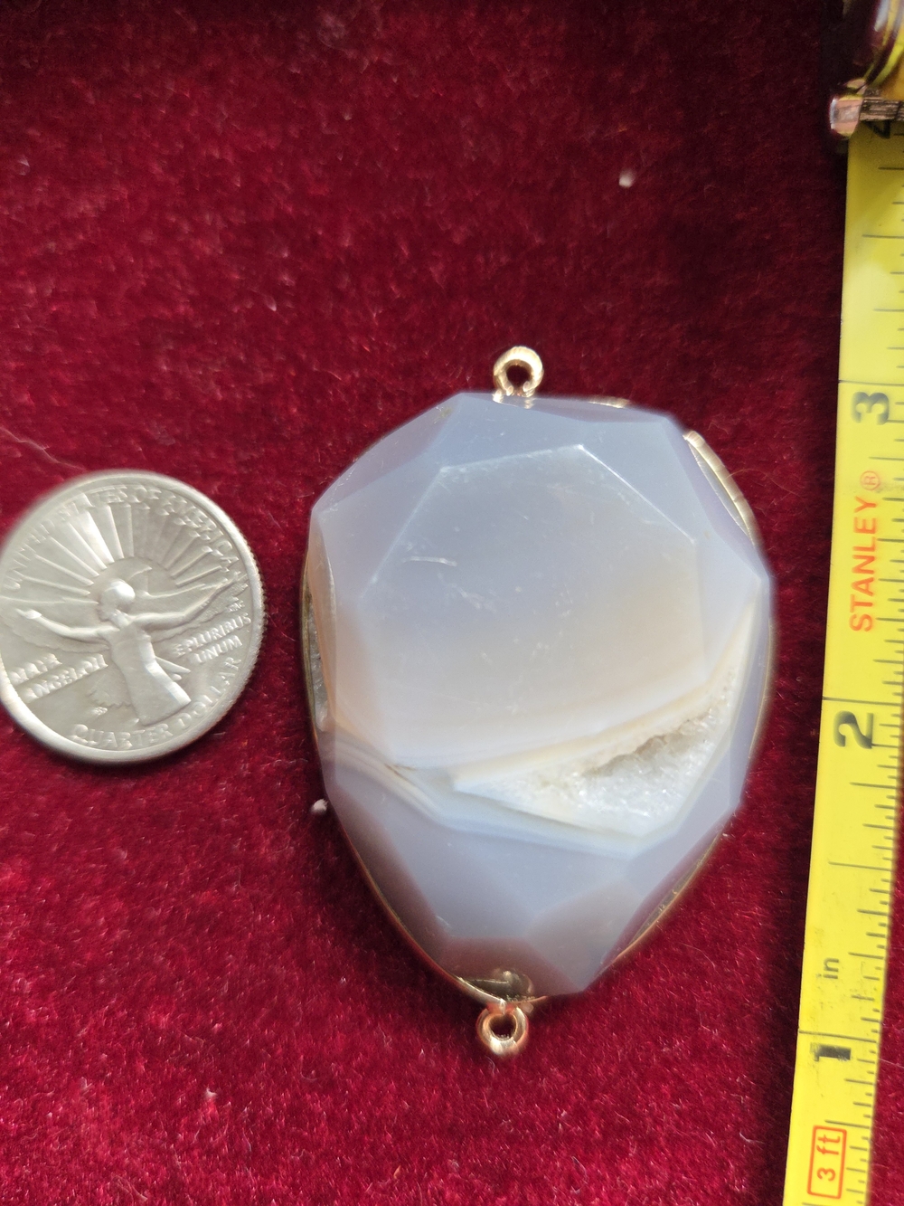 Faceted Light Gray Agate Pendant with Gold Accent